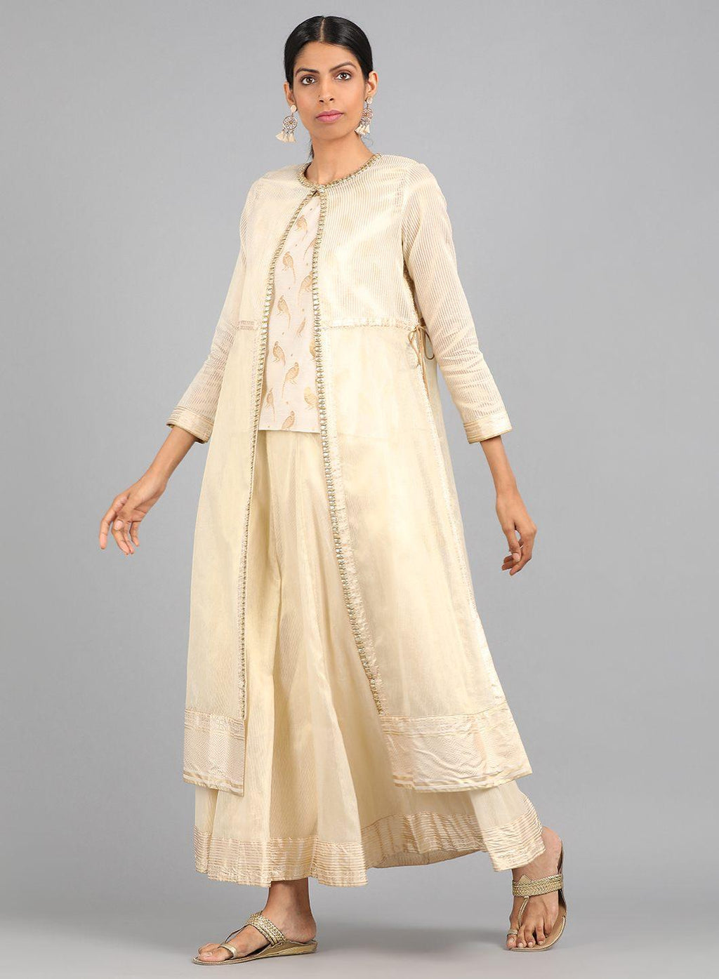 W for Woman Off-White Round Neck Embellished kurta Set | Grocsy
