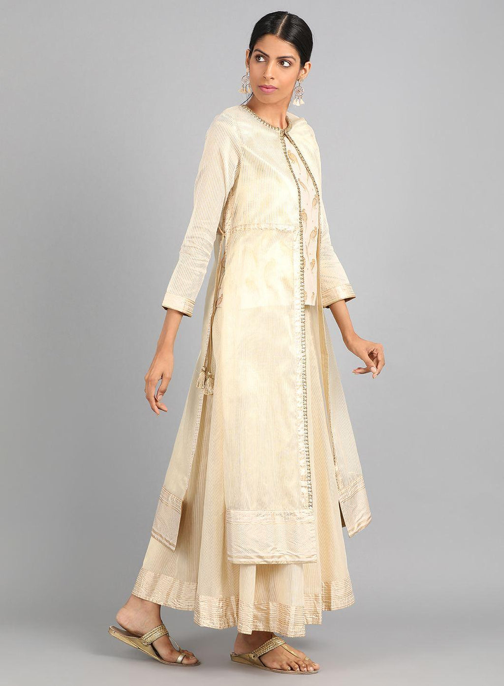 W for Woman Off-White Round Neck Embellished kurta Set | Grocsy