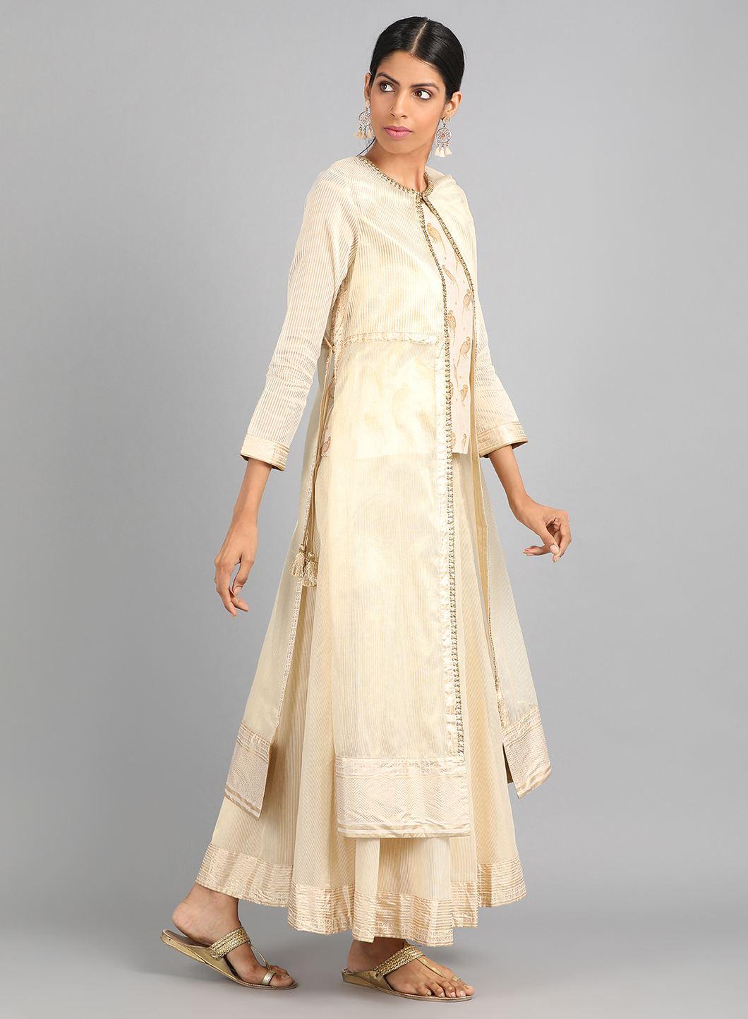 W for Woman Off-White Round Neck Embellished kurta Set | Grocsy