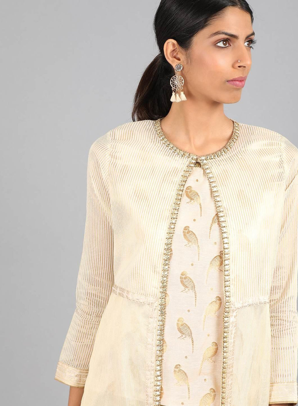 W for Woman Off-White Round Neck Embellished kurta Set | Grocsy