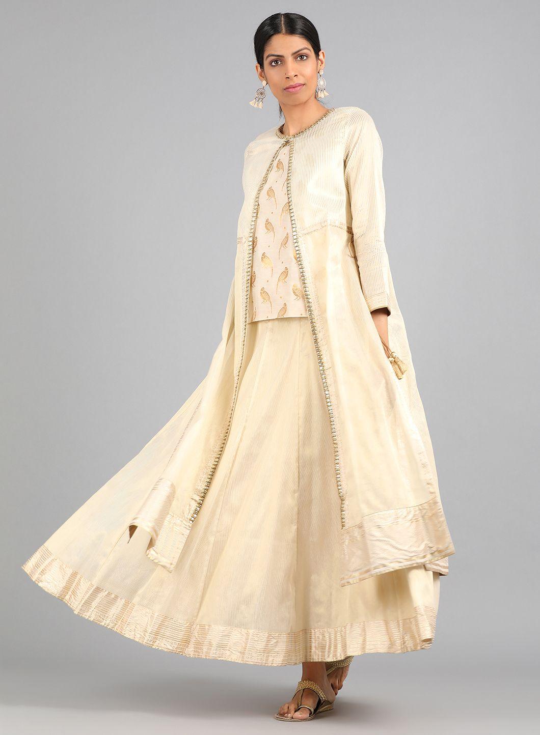 W for Woman Off-White Round Neck Embellished kurta Set | Grocsy