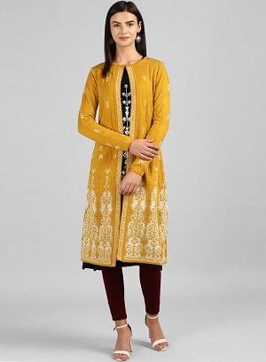W for Woman Yellow Flared Cardigan | Grocsy