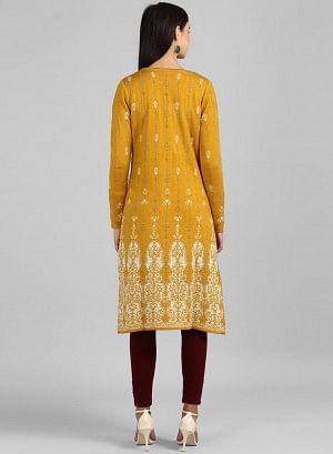W for Woman Yellow Flared Cardigan | Grocsy