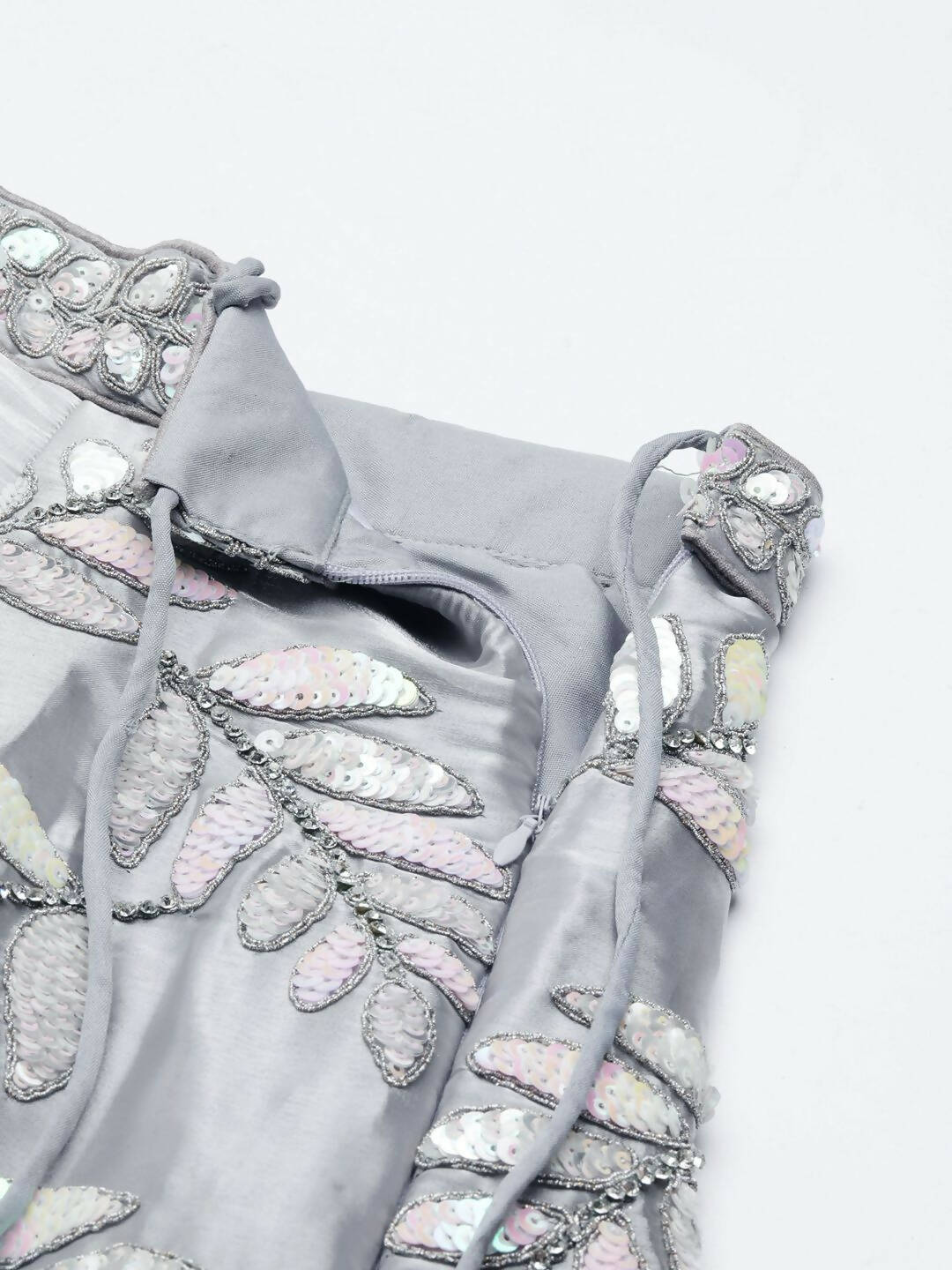 House of Panchhi Grey Organza Sequins & Zarkan embroidery Lehenga choli & Dupatta | Grocsy