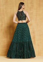 Jyoti Fashion Bottle Green Sequence Embroidery Georgette Designer Lehenga Choli with Dupatta | Grocsy