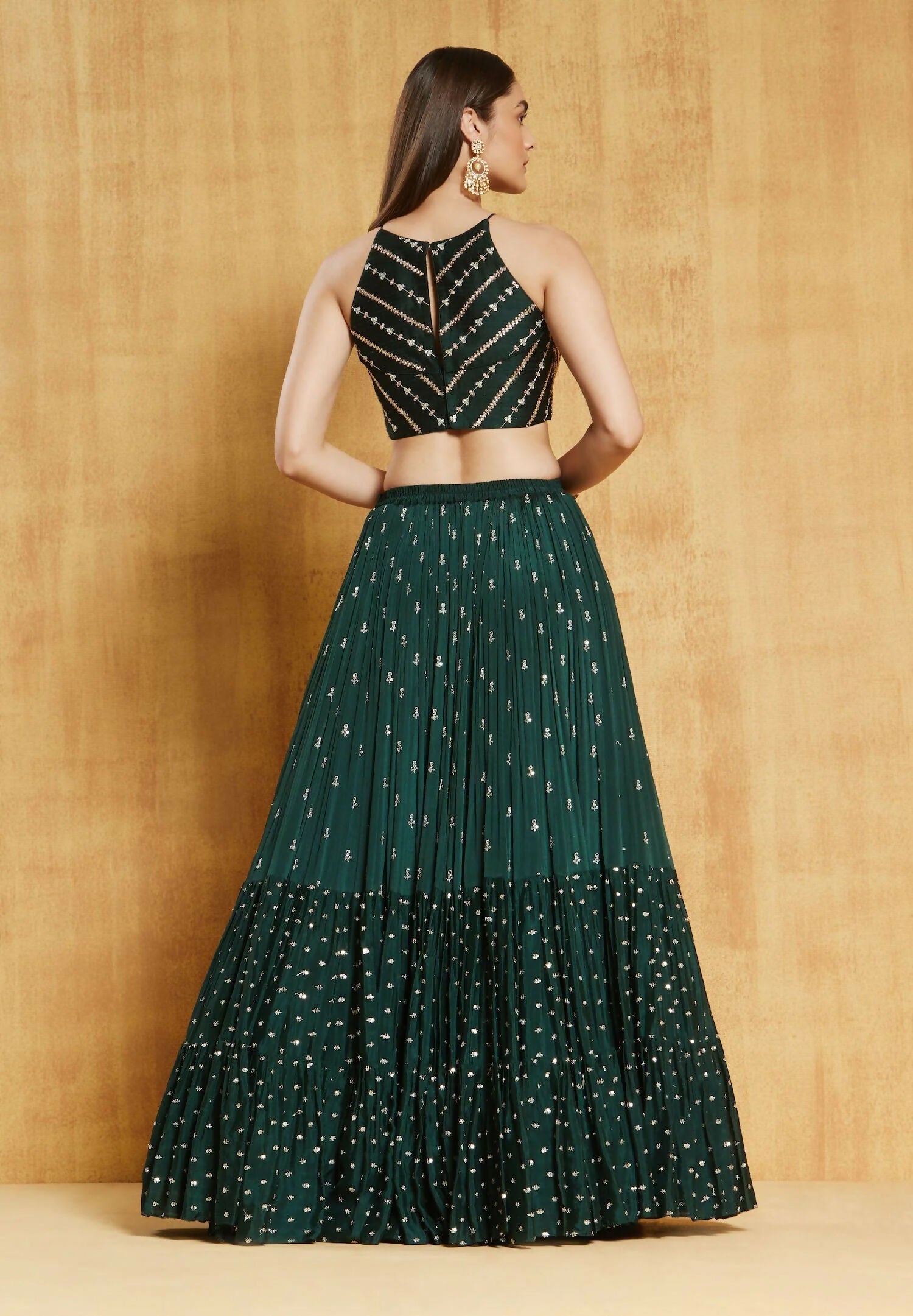 Jyoti Fashion Bottle Green Sequence Embroidery Georgette Designer Lehenga Choli with Dupatta | Grocsy