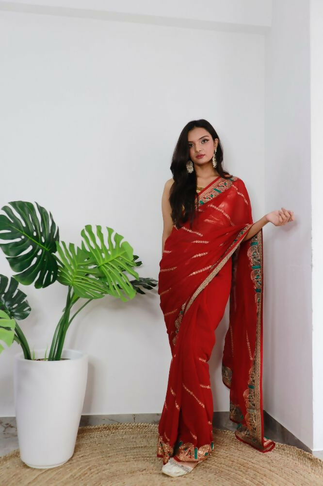Vamsee Aaradhna Red Georgette Saree | Grocsy