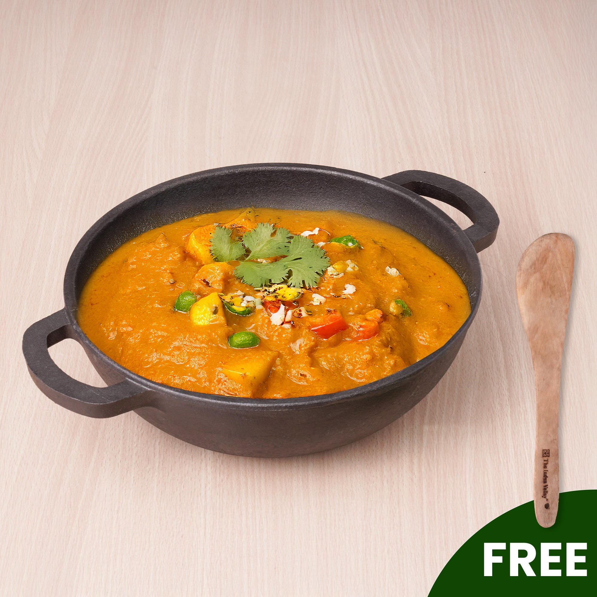 The Indus Valley CASTrong Cast Iron Kadai ,Pre-seasoned, Nonstick, 100% Pure, Toxin-free, Induction, Spatula, 25.4 cm, 2.3L, 2.5kg | Grocsy