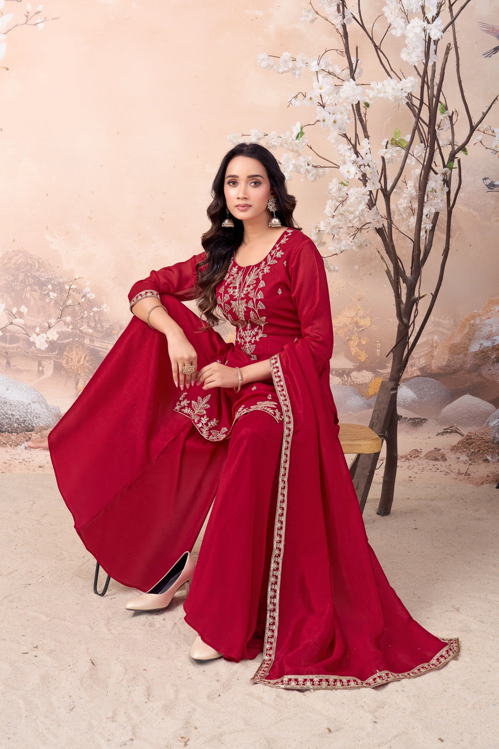 Anaita Pink Vichitra Silk Readymade Suit with Coding Work | Grocsy