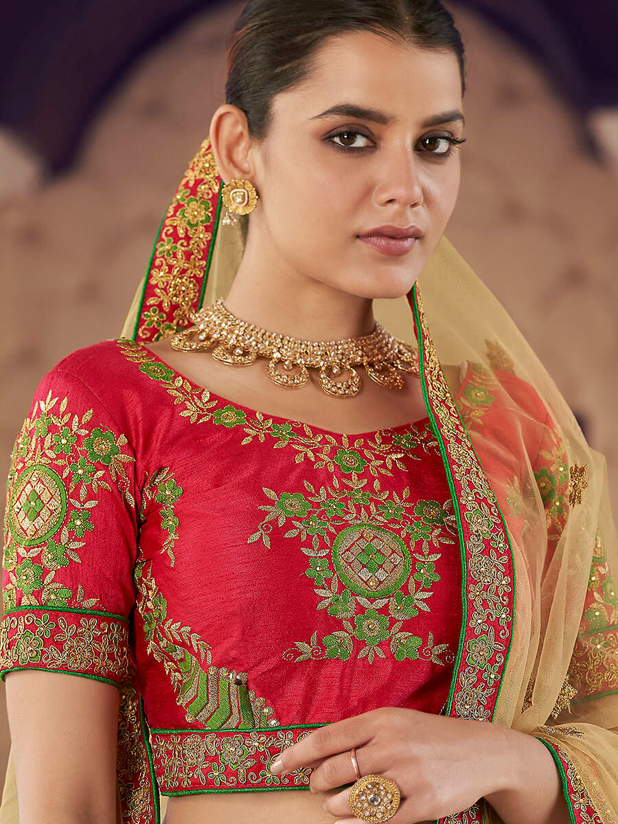 Myra Green Art Silk Jaquard Embroidered Lehenga | Grocsy