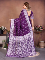 Anaita Dark Purple Handmade Bandhej Viscose Silk Saree With Blouse | Grocsy