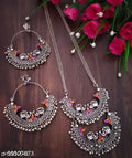 Tehzeeb Creations Women's Silver Colour Oxidised Necklace And Earrings With Peacock Design | Grocsy