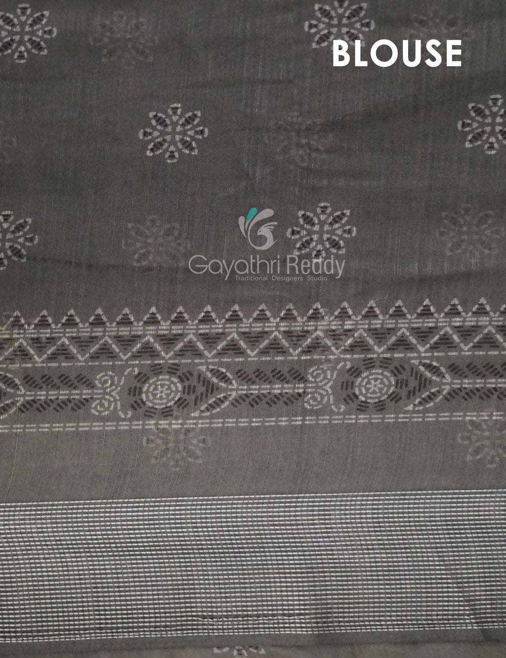 Grey Colored Block Printed Semi Chanderi Saree By Gayathri Reddy Designer Studio | Grocsy