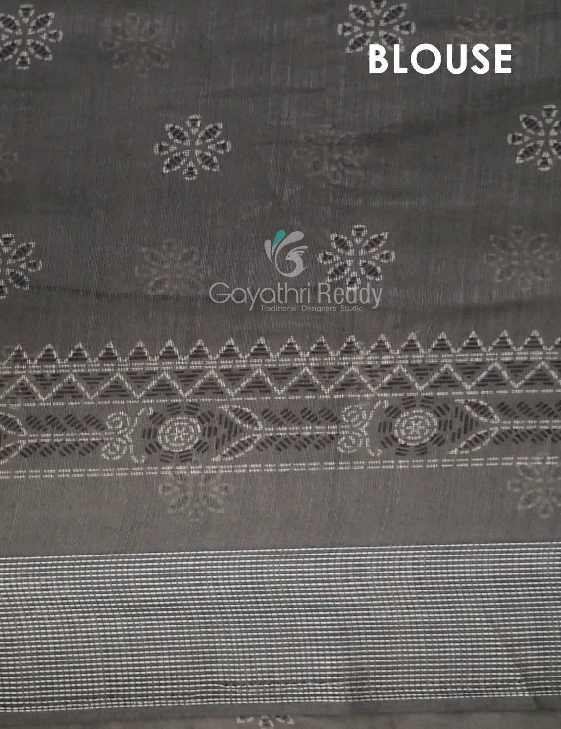 Grey Colored Block Printed Semi Chanderi Saree By Gayathri Reddy Designer Studio | Grocsy