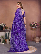 Anaita Blue Handmade Bandhej Viscose Silk Saree With Blouse | Grocsy
