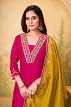 Anaita Pink Yellow Anarkali Readymade Suit with Embroidery Work | Grocsy