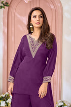 Anaita Purple Readymade Suit with Coding Work | Grocsy