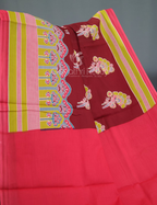 Block Print Maroon Coloured Mulmul Cotton Saree By Gayathri Reddy Designer Studio | Grocsy