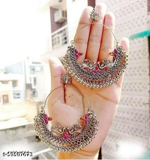 Tehzeeb Creations Women's Silver Colour Oxidised Necklace And Earrings With Peacock Design | Grocsy