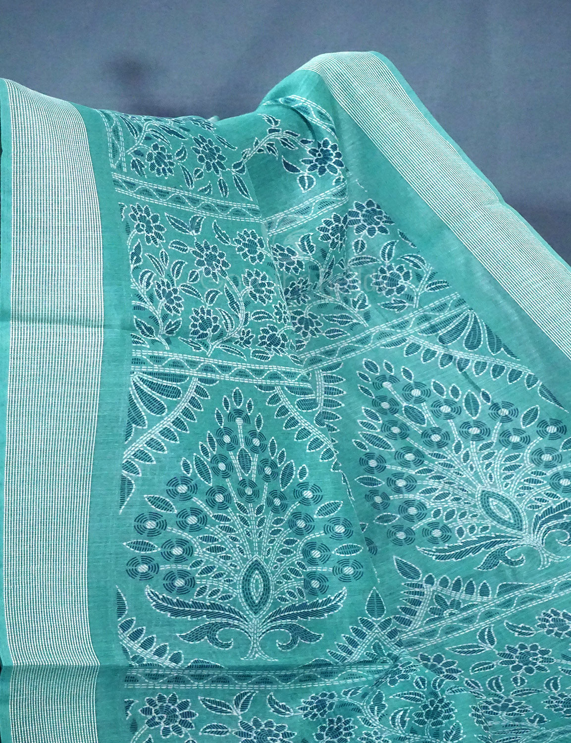 Shades of Light Rama Green Colour Floral Print Semi Chanderi Saree By Gayathri Reddy Designer Studio | Grocsy