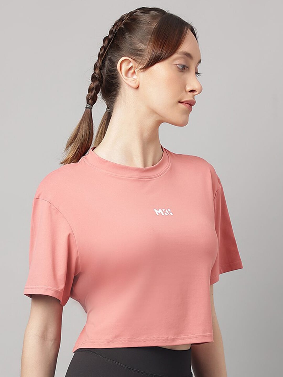 MKH Round Neck Short Sleeves Dri-FIT Yoga Sports Crop T-shirt | Grocsy