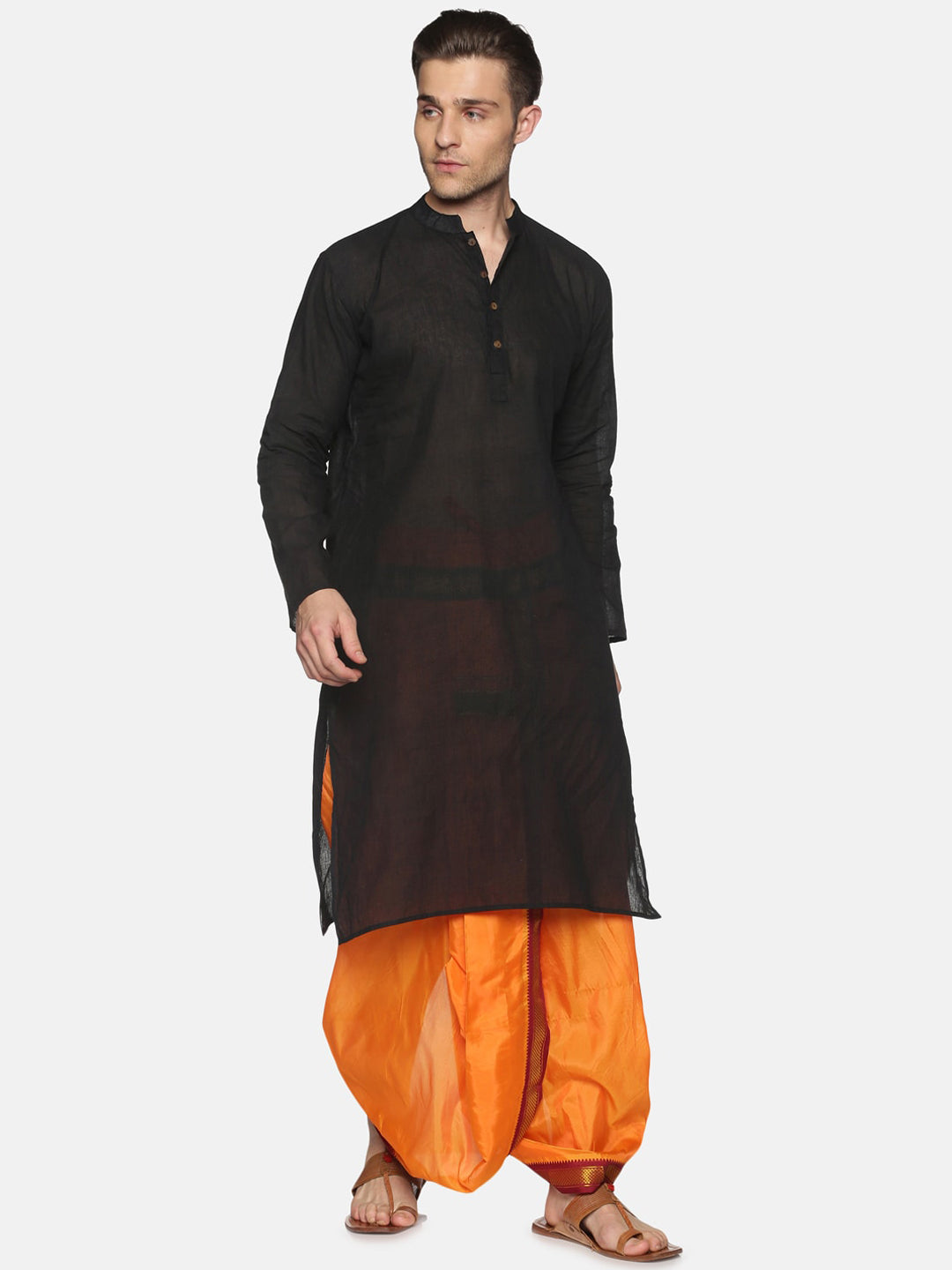 Sethukrishna Men Orange & Green Solid Readymade Dhoti Pant | Grocsy