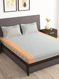 Story@home Tango Blue & White Printed 240 TC King Bedsheet with 2 Pillow Covers | Grocsy