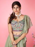 Myra Olive Green Art Silk Designer Lehenga | Grocsy