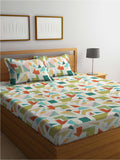 BOMBAY DYEING Serenita Yellow Geometric Cotton 144 TC King Bedsheet & 2 Pillow Covers | Grocsy
