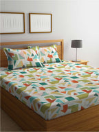 BOMBAY DYEING Serenita Yellow Geometric Cotton 144 TC King Bedsheet & 2 Pillow Covers | Grocsy