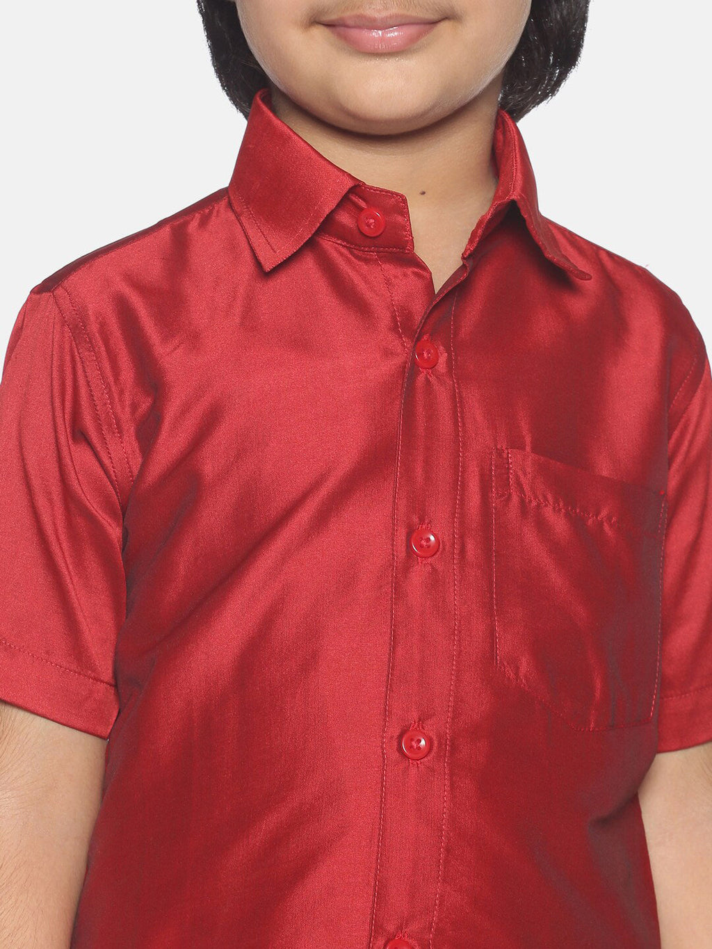 Sethukrishna Boys Red & White Shirt With Veshti Set | Grocsy