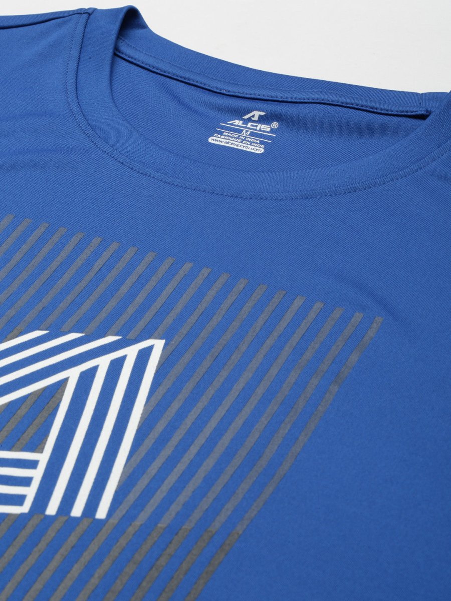 Alcis Men Blue Typography Printed Slim Fit Training Or Gym T-shirt | Grocsy