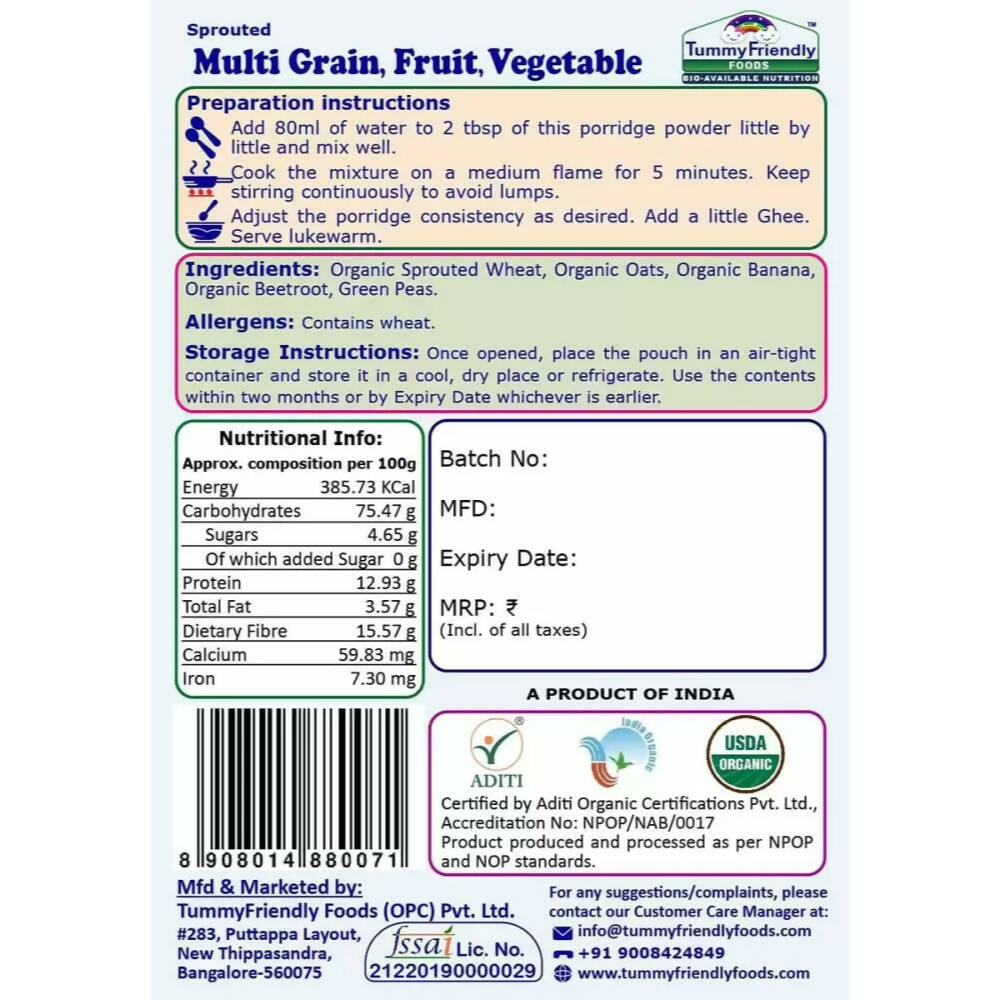 TummyFriendly Foods Certified Stage3 Porridge Mixes Trial Packs - Ragi, Sathu Maavu, MultiGrain for 8 Months Old Baby | Grocsy