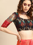 Saree Mall Red & Black Organza Printed Saree | Grocsy