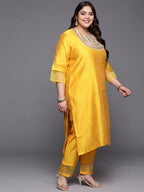 Sztori Plus Size Ethnic Motifs Embroidered Regular Kurta & Palazzos With Dupatta | Grocsy