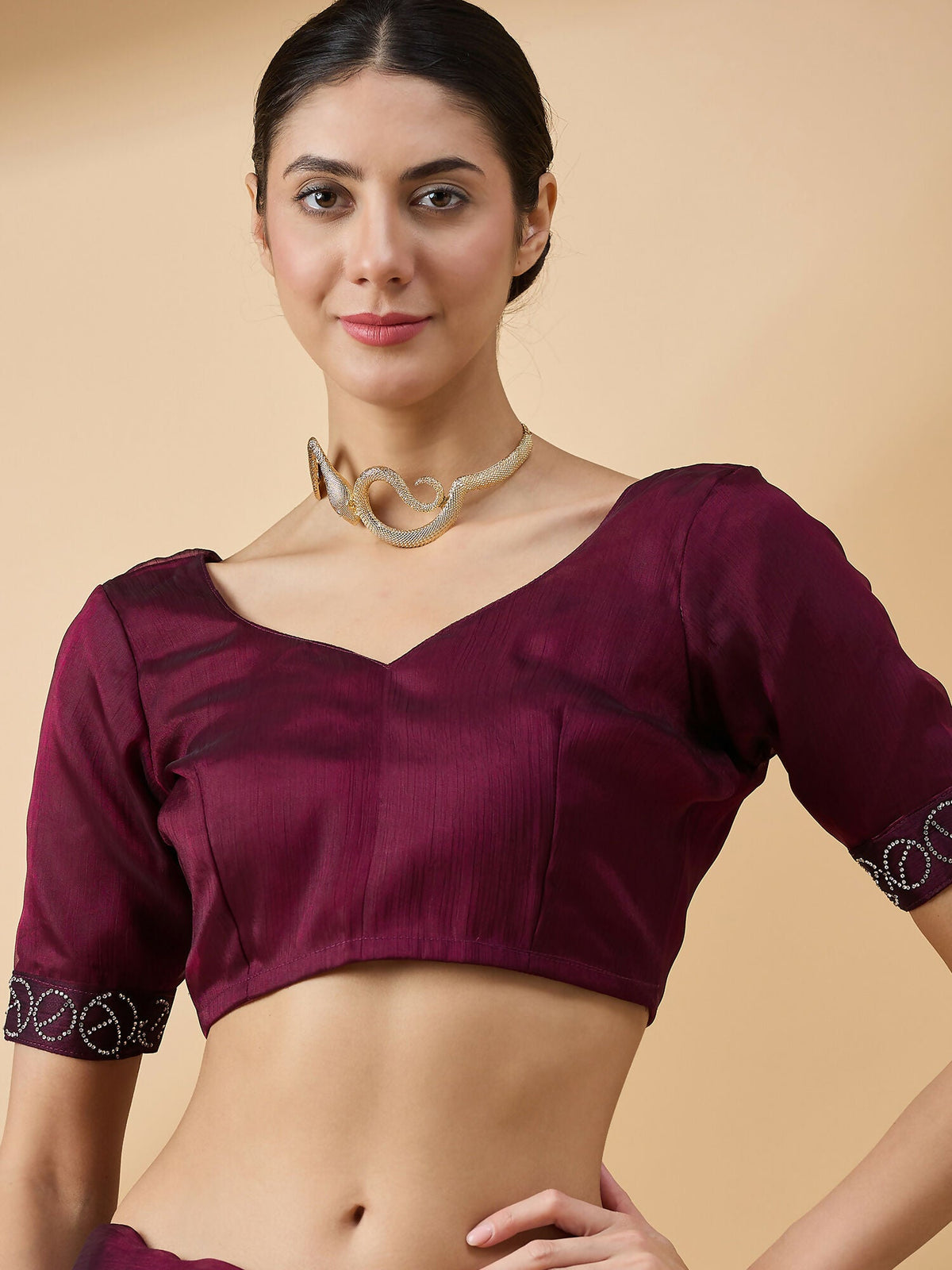 Purple Organza Swaroski Diamond Work Saree with Unstitched Blouse - Radha | Grocsy