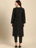 All About You Women Black & Green Embroidered Kurta with Trousers | Grocsy