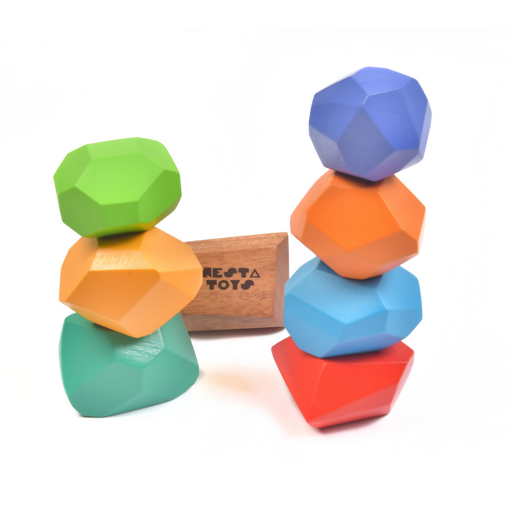 Nesta Toys Wooden Balancing Stones, Rainbow Stacking Toy for Kids, Montessori Toy (8 Pcs) | Grocsy