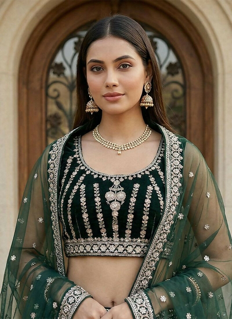 Lehenga Mart Darkgreen Georgette Designer Bollywood Style Wedding Wear Lehenga Choli | Grocsy