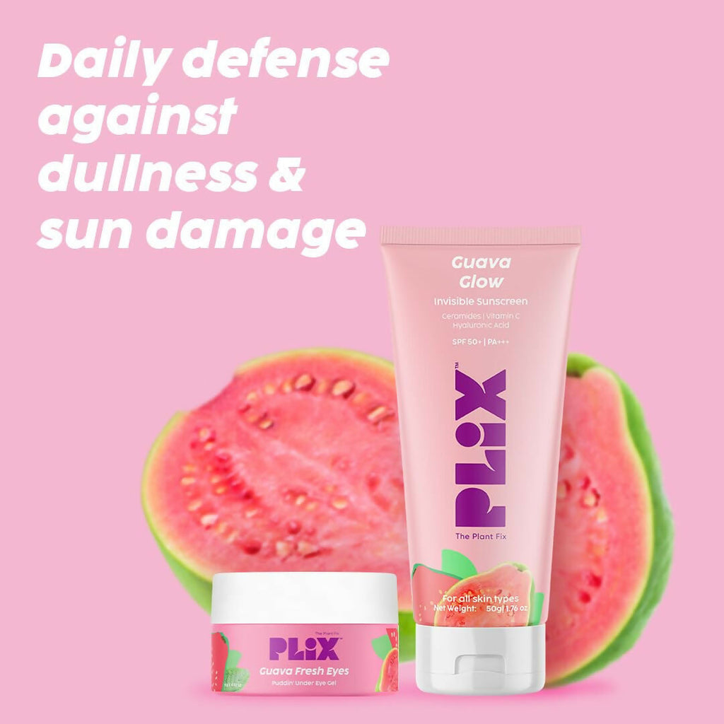 PLIX The Plant Fix Under-Eye Gel and SPF 50+ Guava Glow Sunscreen Combo | Grocsy