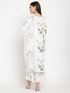 Ahalyaa Women's White Crepe Digital Print Kurta Palazzo Set With Dupatta | Grocsy
