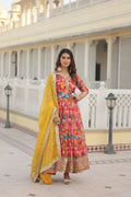 Jyoti Fashion Women's Pink Russian Silk Sequins Zari Embroideredy Anarkali Dress with Dupatta | Grocsy