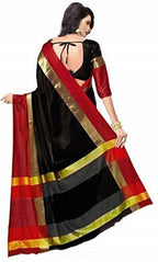 Vamika Black Cotton Silk Weaving Saree (Shreeji Black Red) | Grocsy