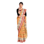 Exclusive Collection 100% Pure Cotton Yellow Tant Saree With Hand Weaving Work | Grocsy