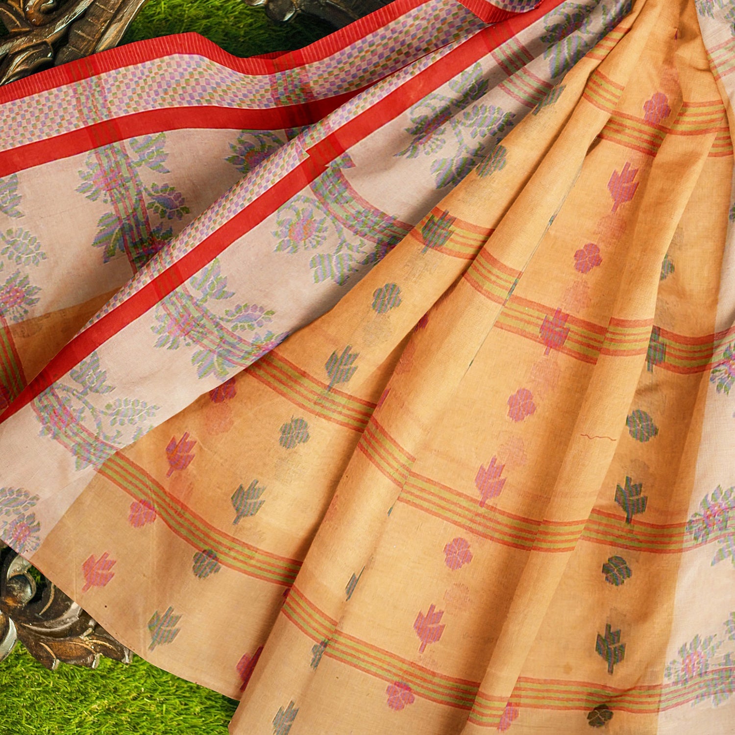 Exclusive Collection 100% Pure Cotton Yellow Tant Saree With Hand Weaving Work | Grocsy