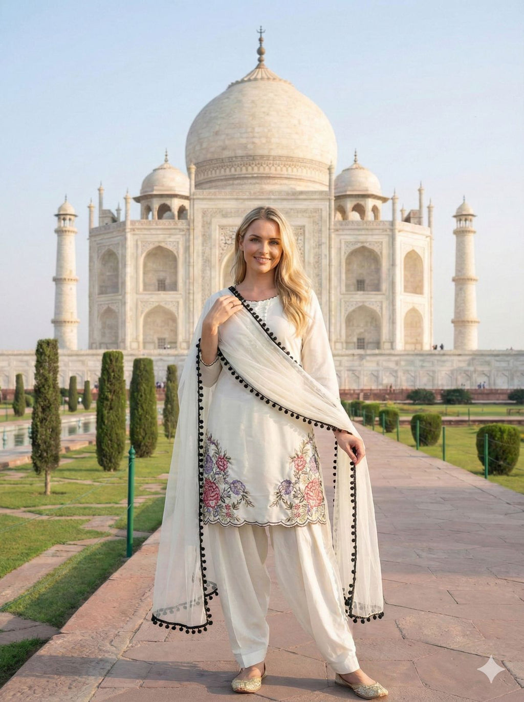 Anaita White Crepe Stitched Suit With Sequence Embroidery Work | Grocsy