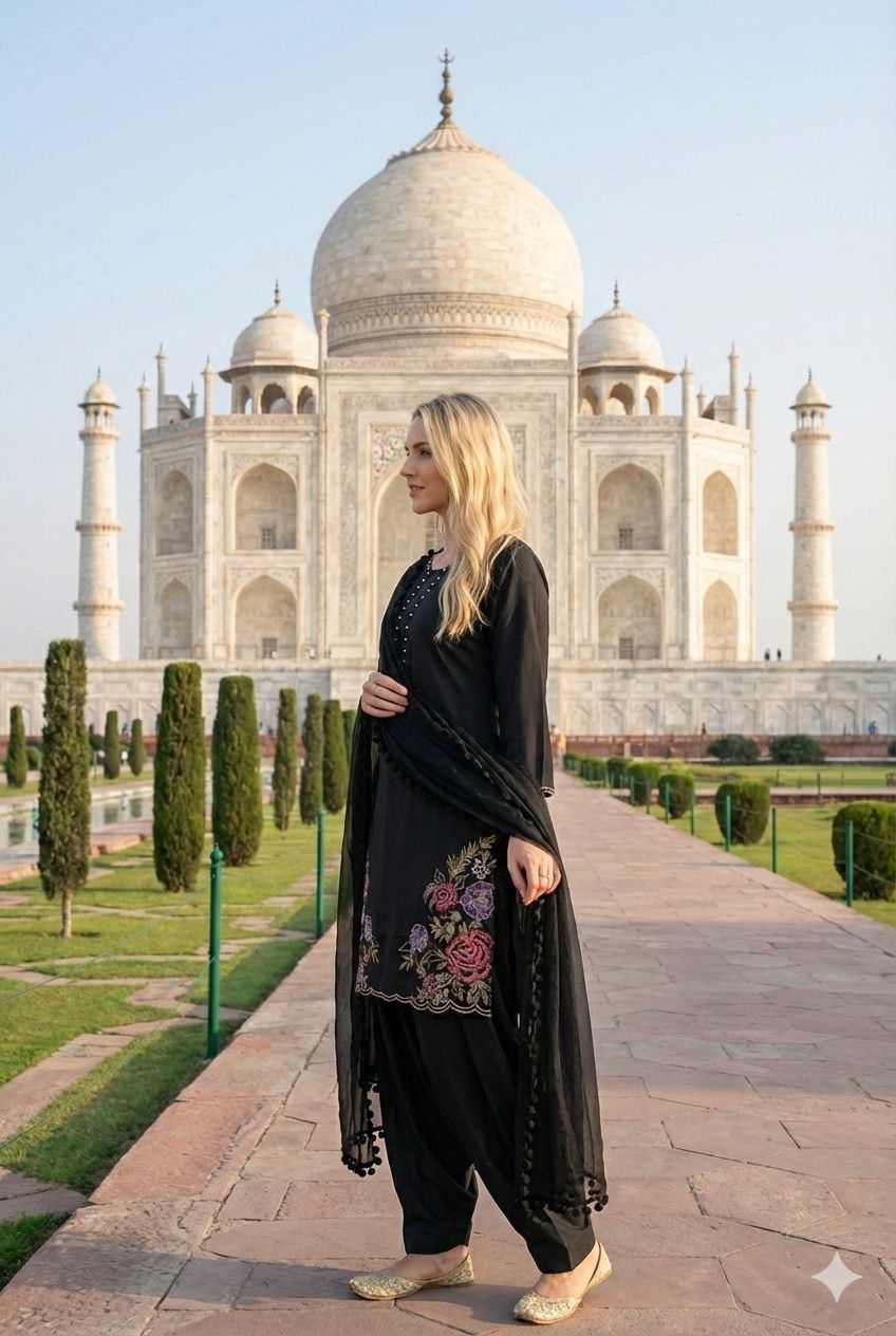 Anaita Black Crepe Stitched Suit With Sequence Embroidery Work | Grocsy