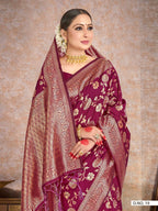 Vardha Plum Purple Woven Banarasi Saree | Grocsy
