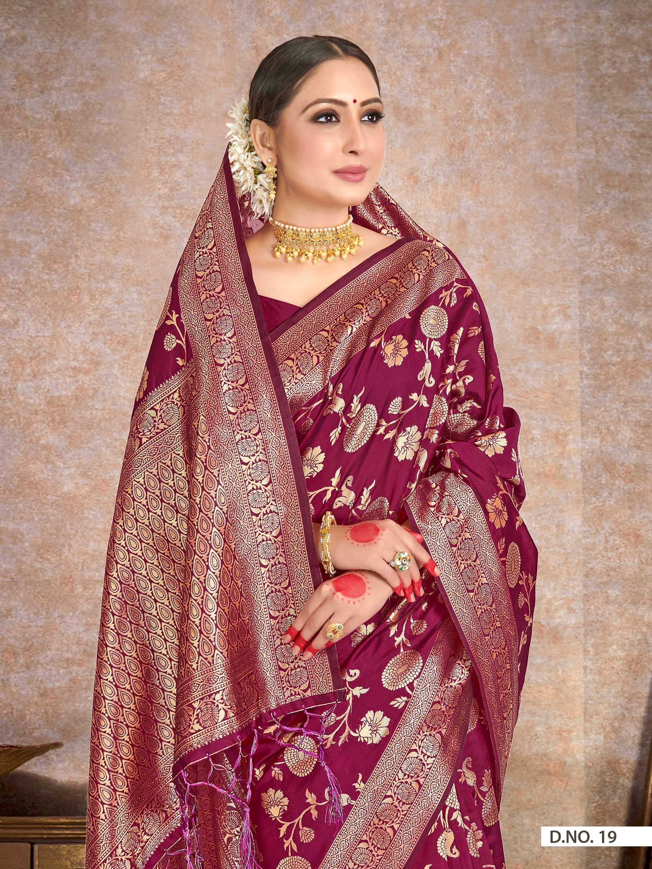 Vardha Plum Purple Woven Banarasi Saree | Grocsy