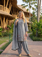 Anaita Grey Crepe Stitched Suit With Sequence Embroidery Work | Grocsy